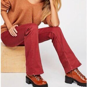 Like New Free People Red Pull-On Flare Jeans